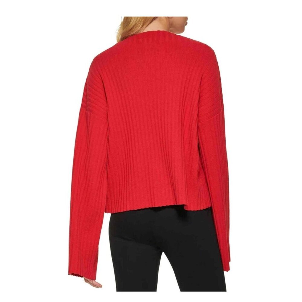 DKNY Womens Red Embellished Ribbed Knit Pullover Sweater Size Large - Picture 2 of 3